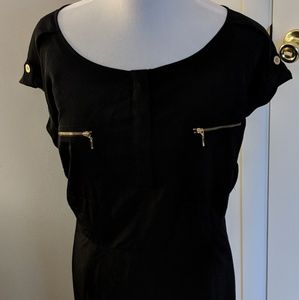 Trendy Black Dress w/ Gold Zippers & Buttons 24W